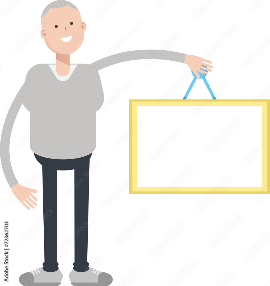 Man Character Holding Blank Signage
