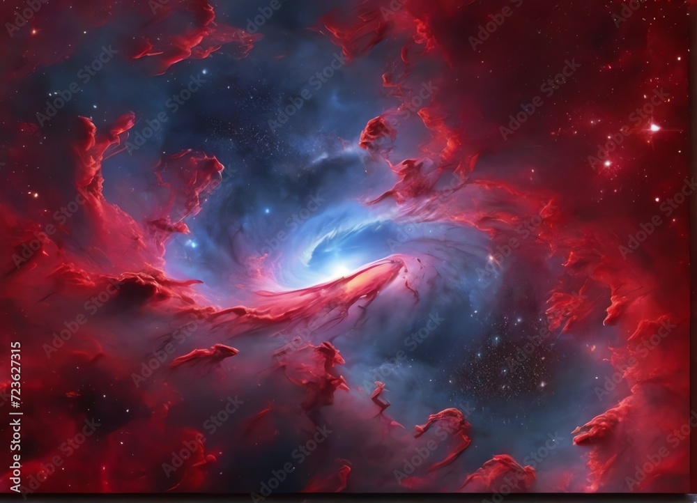 Red space galaxy cloud nebula and Stary night cosmos in Universe science astronomy background wallpaper from Generative AI
