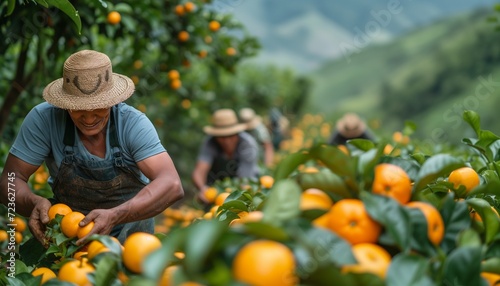 Fruit Picking in Summer: People on Plantation