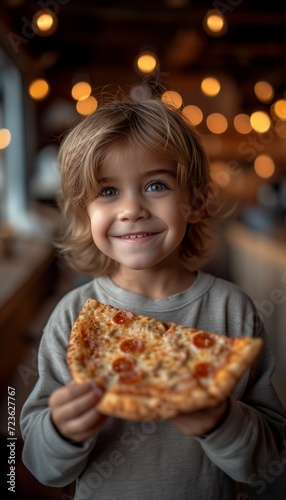 Portrait of Child Delighting in Pizzeria Pizza