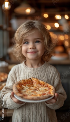 Portrait of Child Delighting in Pizzeria Pizza
