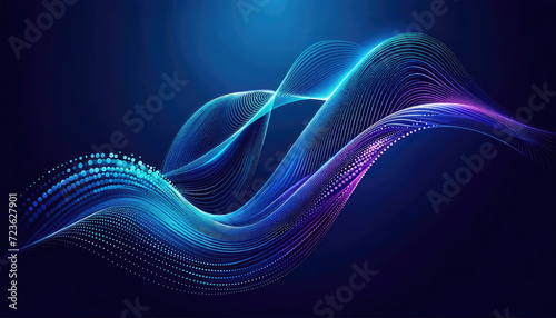 Dynamic Blue Particle Waves Abstract Background.