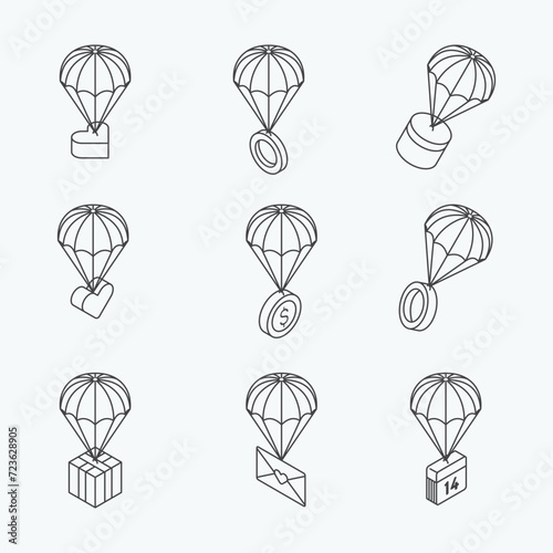 Heart parachute isometric icon line art design. Love symbol for Valentine's Day or birthday. Isolated on white background vector. photo