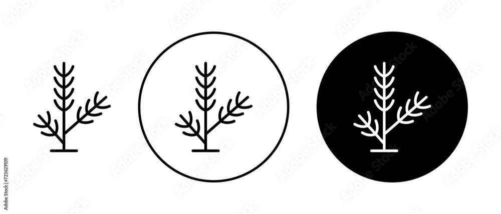 Pine branch icon set. Cedar spruce vector symbol in a black filled and outlined style. Tree branches sign - obrazy, fototapety, plakaty 