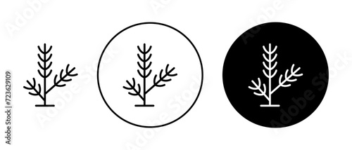 Pine branch icon set. Cedar spruce vector symbol in a black filled and outlined style. Tree branches sign