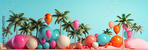 Floating Balloons in a Palm Tree Paradise
