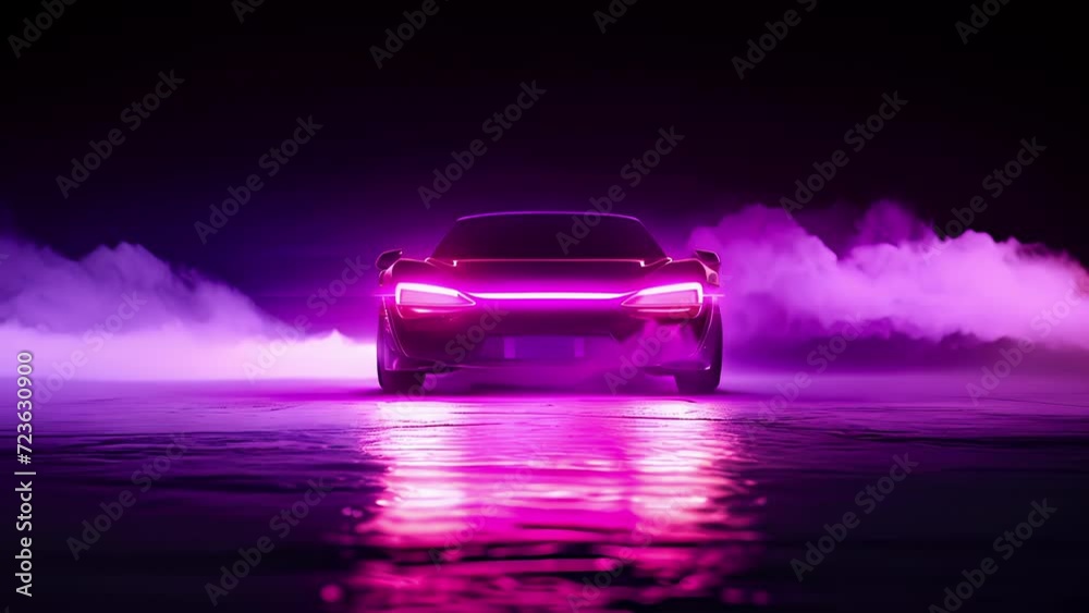 Bright pink neon casts a mystical glow on the silhouette of a cars front end hinting at the excitement and danger that lies ahead.