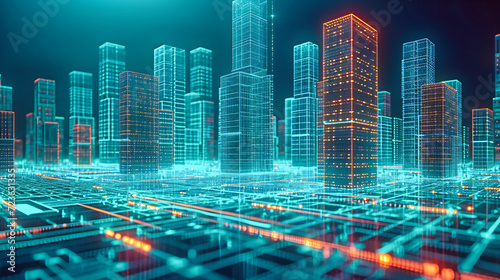City Technology Digital  Building Business in Modern Future with Connection Background and Communication Network