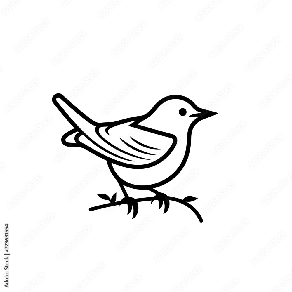 Obraz premium Minimalist Black and White Bird on a Tree Branch Vector Logo Design on White Background