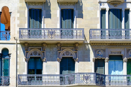 Facade of a residential building in the city center of Barcelone (Spain).