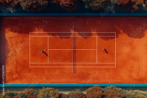 Competitive Tennis Match on Orange Clay Court