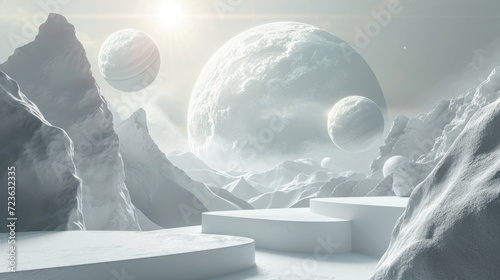 Abstract white stage Galaxy view background