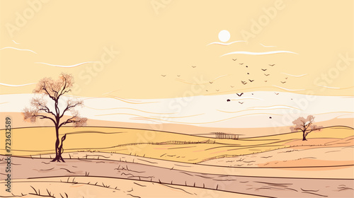 Vectorized barren landscapes with minimal resources  illustrating the harsh and unforgiving conditions associated with poverty. simple minimalist illustration creative