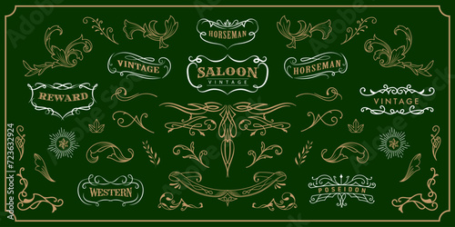 Vintage flourish ornaments western hand drawn vector