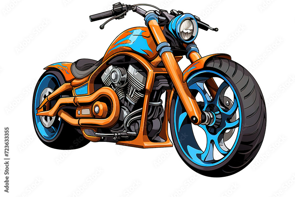 cartoon, illustration, anime, art, character, motorcycle, motorbike, isolated on PNG Background. Generative Ai.