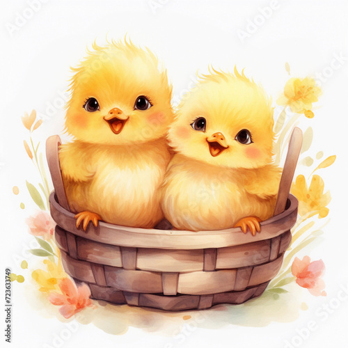 baby chicks in a basket watercolor clip art spring easter © donna
