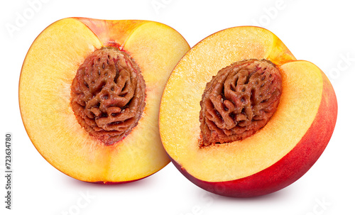 Ripe peach fruit slice isolated