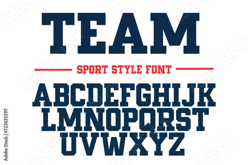 Classic college font. Vintage sport font in american style for football, baseball or basketball logos and t-shirt. Athletic department typeface, varsity style font. Vector
 photo