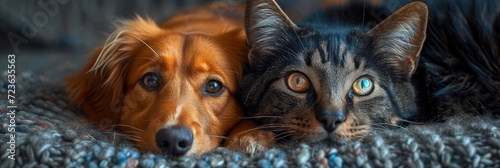 Portrait Attentive Two Pets Dog Cat, Desktop Wallpaper Backgrounds, Background HD For Designer