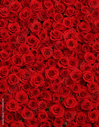 A lot of beautiful red rose flowers all over the place, for a beautiful bright wall background