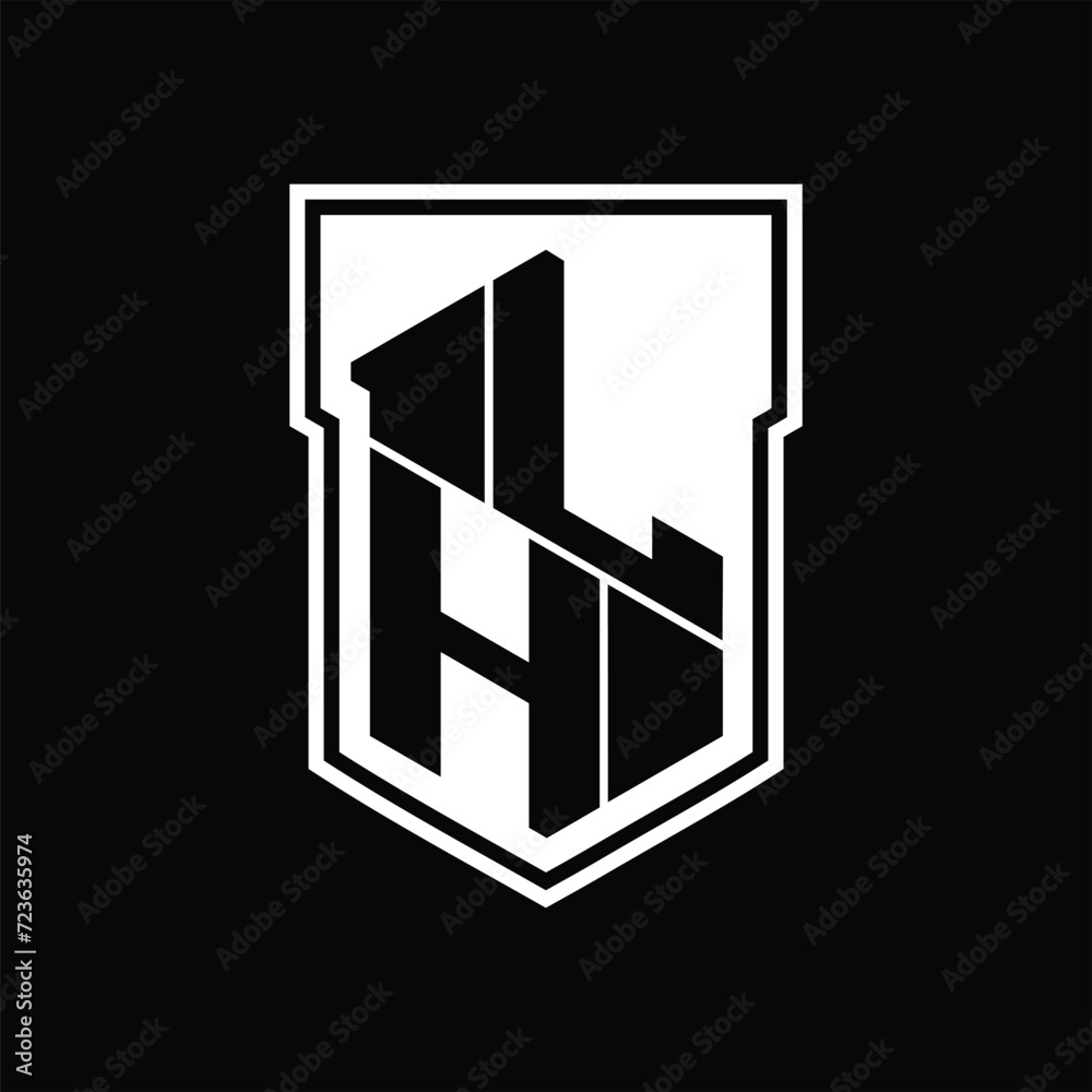LH Logo monogram hexagon geometric up and down inside shield isolated style design template LH Logo monogram hexagon geometric up and down inside shield isolated style design template