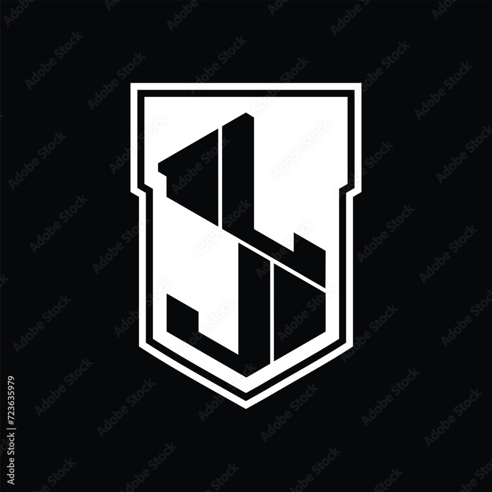 LJ Logo monogram hexagon geometric up and down inside shield isolated style design template LJ Logo monogram hexagon geometric up and down inside shield isolated style design template