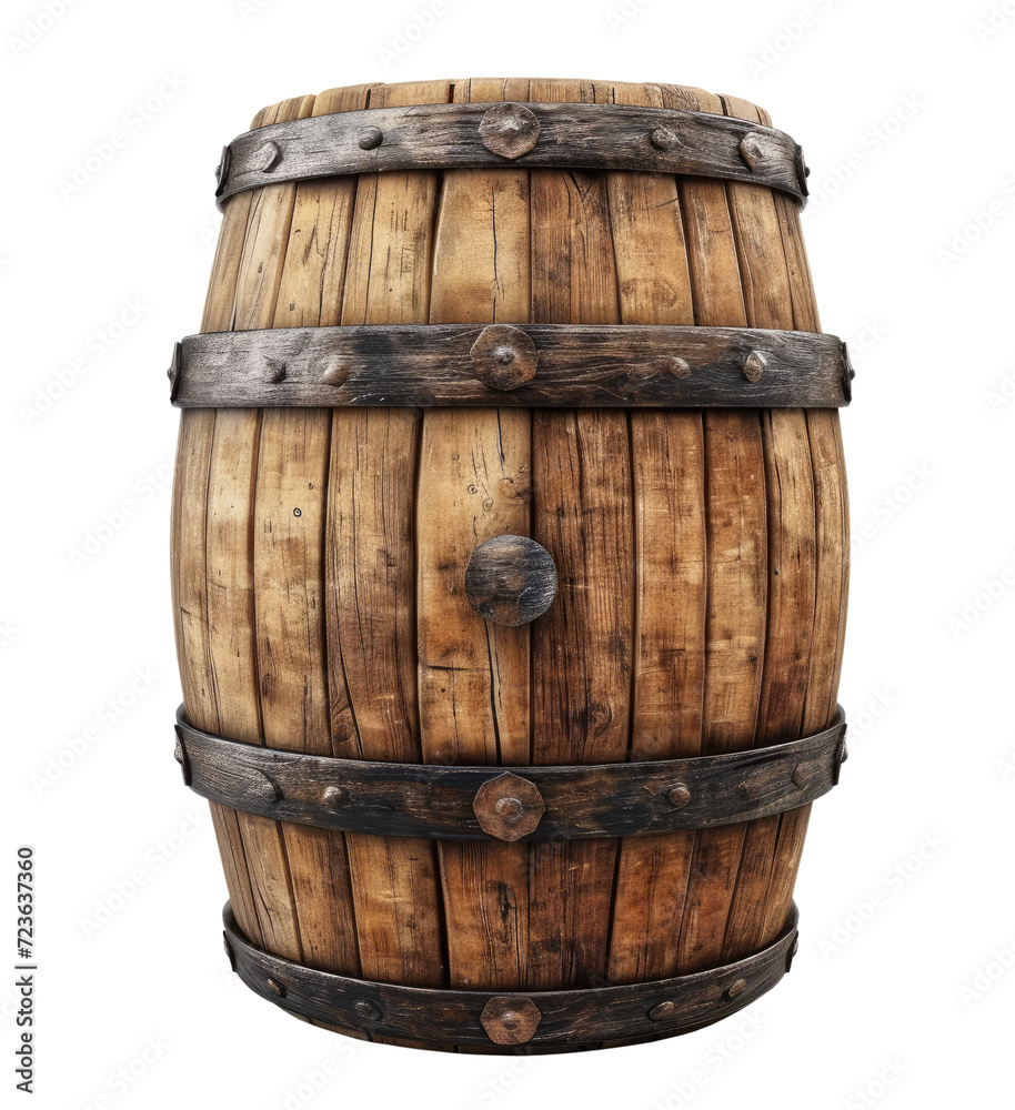 Obraz premium One wooden barrel isolated on transparent background