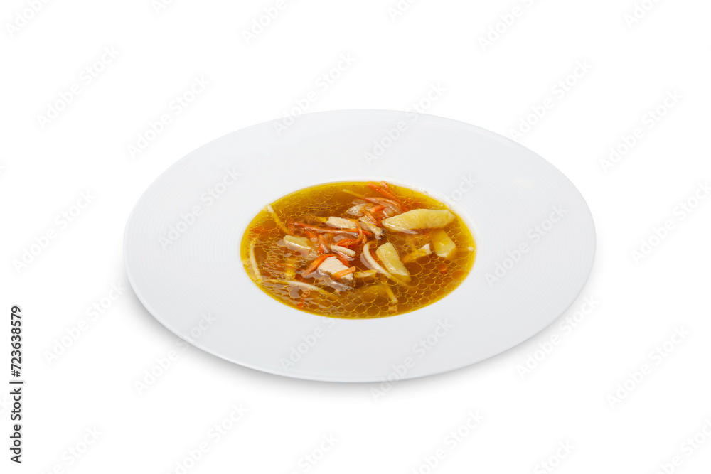 Chicken noodle soup in a bowl, isolated Chicken noodle soup in a bowl, isolated