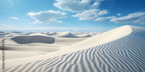White Sand Dunes Landscape in the Desert with Blue Sky View. White Desert