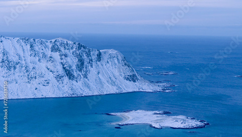 Taken during the snow-covered winter season on the Norwegian Lofoten islands