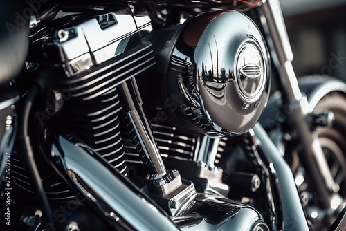 Motorcycle engine biker chromed. Steel gleaming motorbike vehicle gear. Generate ai © nsit0108
