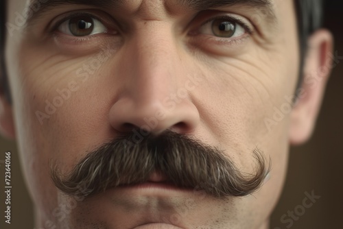 Mustache gentleman face. Masculine facial features groomed hair. Generate ai