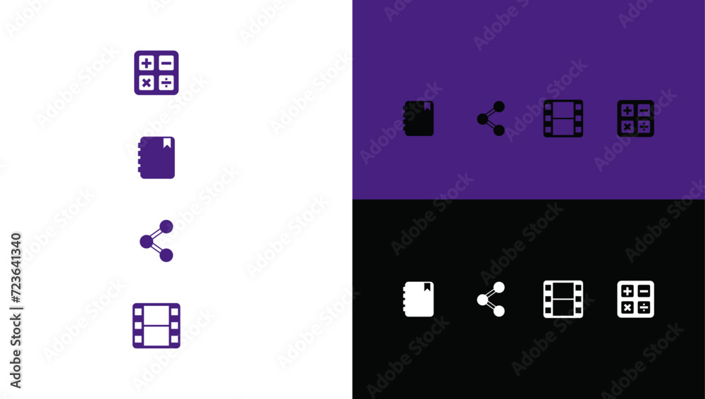 Set of popular social media network logos in color Vector Icon, Book, share, calculator, file Set of popular social media network logos in color Vector Icon, Book, share, calculator, file