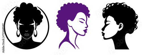 women with afro hairstyle in black and white versions, vector