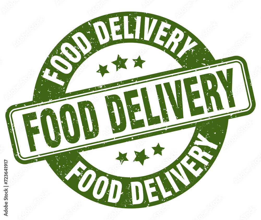 food delivery stamp. food delivery label. round grunge sign food delivery stamp. food delivery label. round grunge sign
