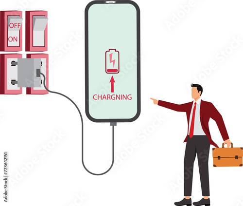 Charging, Electric Plug, Blackout, Battery, Businessman, Smart Phone,