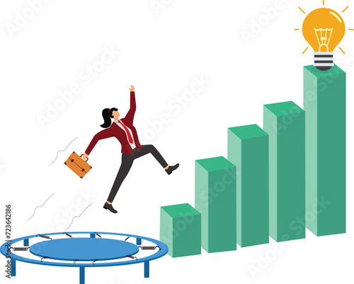 Bar Graph, Jumping, Breaking New Ground, Stock Market, Success, Businesswoman