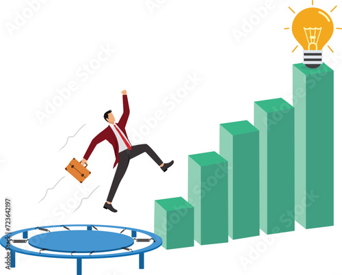 Bar Graph, Jumping, Breaking New Ground, Stock Market, Success, Businessman