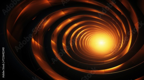Glowing spiral tunnel with orange fog on a black background