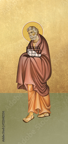 Traditional orthodox icon of Righteous Joseph. Christian antique illustration on golden background in Byzantine style
