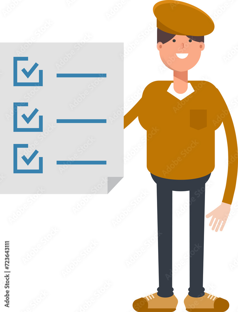Boy with Cap Character and Check List Document

