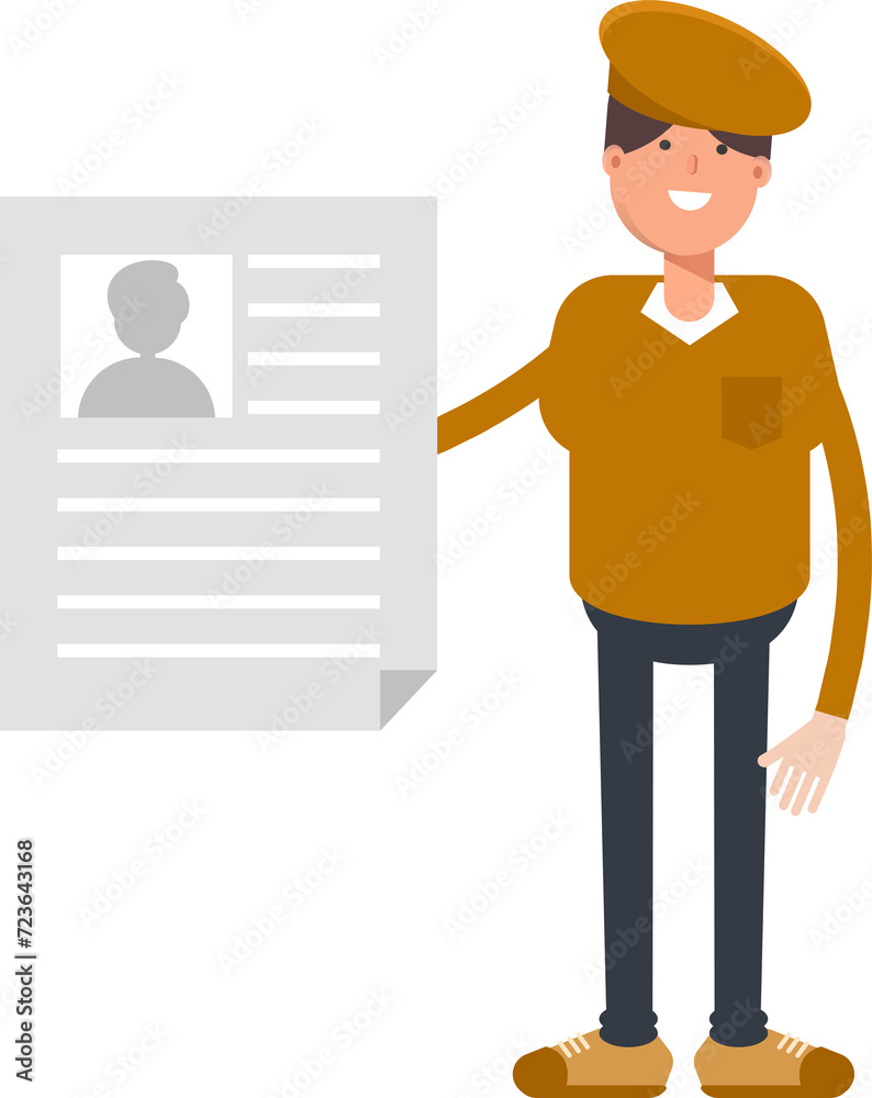 Boy with Cap Character Holding Job Application Document
Boy with Cap Character Holding Job Application Document