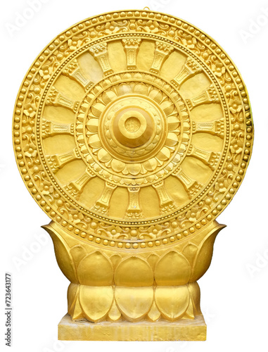 Golden Dharmachakra or Wheel of Dhamma on transparent