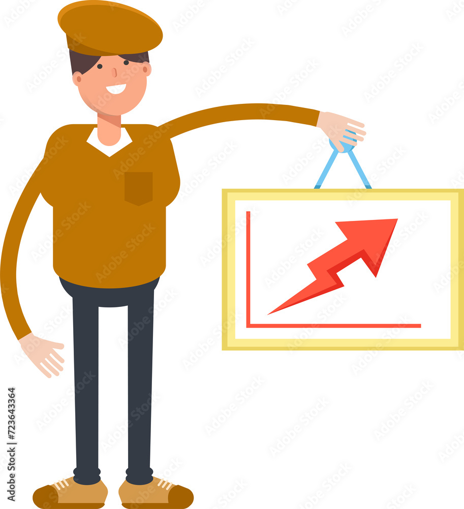 Boy with Cap Character Holding Arrow Chart
Boy with Cap Character Holding Arrow Chart