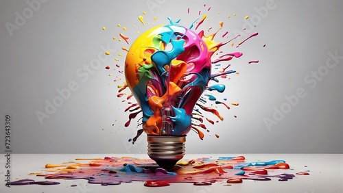 idea concept, A beautiful color gradiant bulb, producing growing rippling effects that convey messages of truth, painting photo
