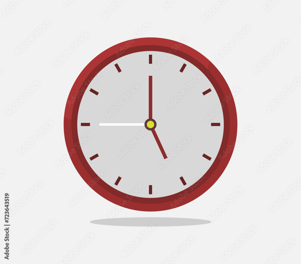Digital illustration of a red clock displaying the time as five o'clock Digital illustration of a red clock displaying the time as five o'clock