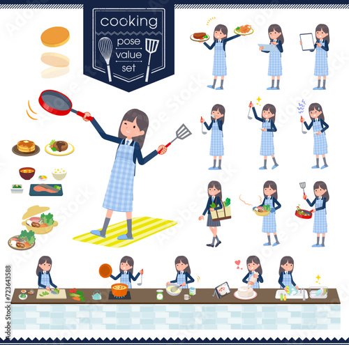 料理に関する紺ブレザー女子学生のセット