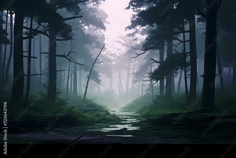 Mystical Forest Morning in Serene Nature Landscape