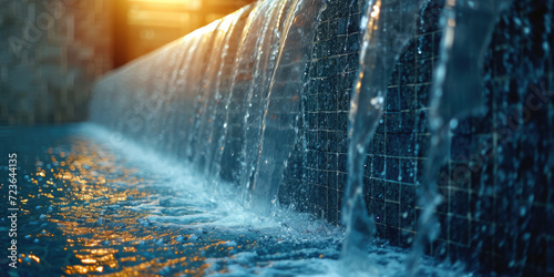 the dam flows clean water in the morning, Industrial waste water treatment plant purifying water	
 photo