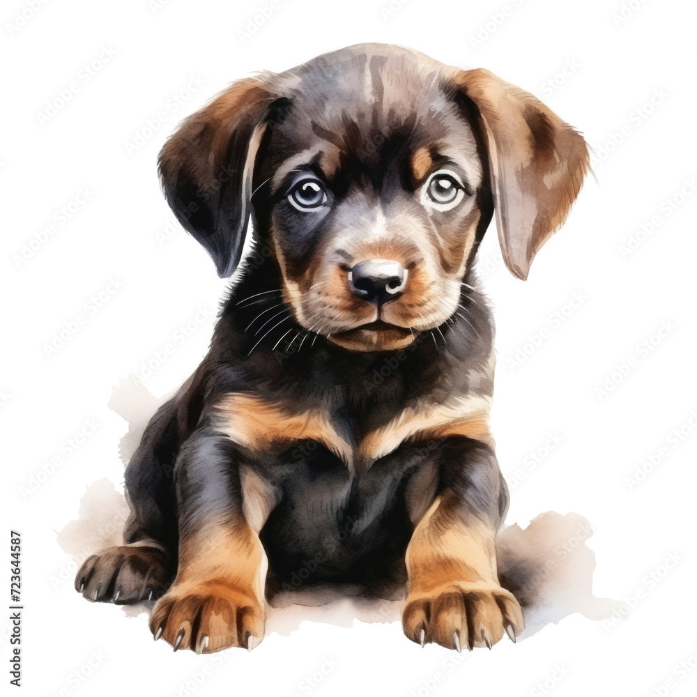 Watercolor cute puppy isolated on a transparent background, png